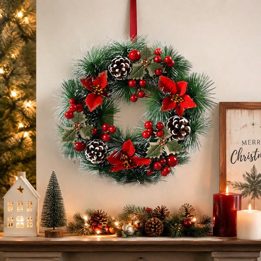1 szt. świąteczny wieniec na d – Christmas Wreath Fake recenzja i cena
