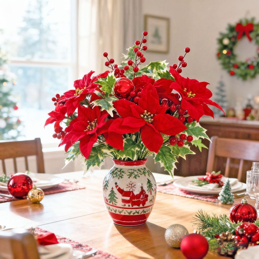 Sztuczny bukiet poinsecji świą – Christmas Wreath Fake recenzja i cena