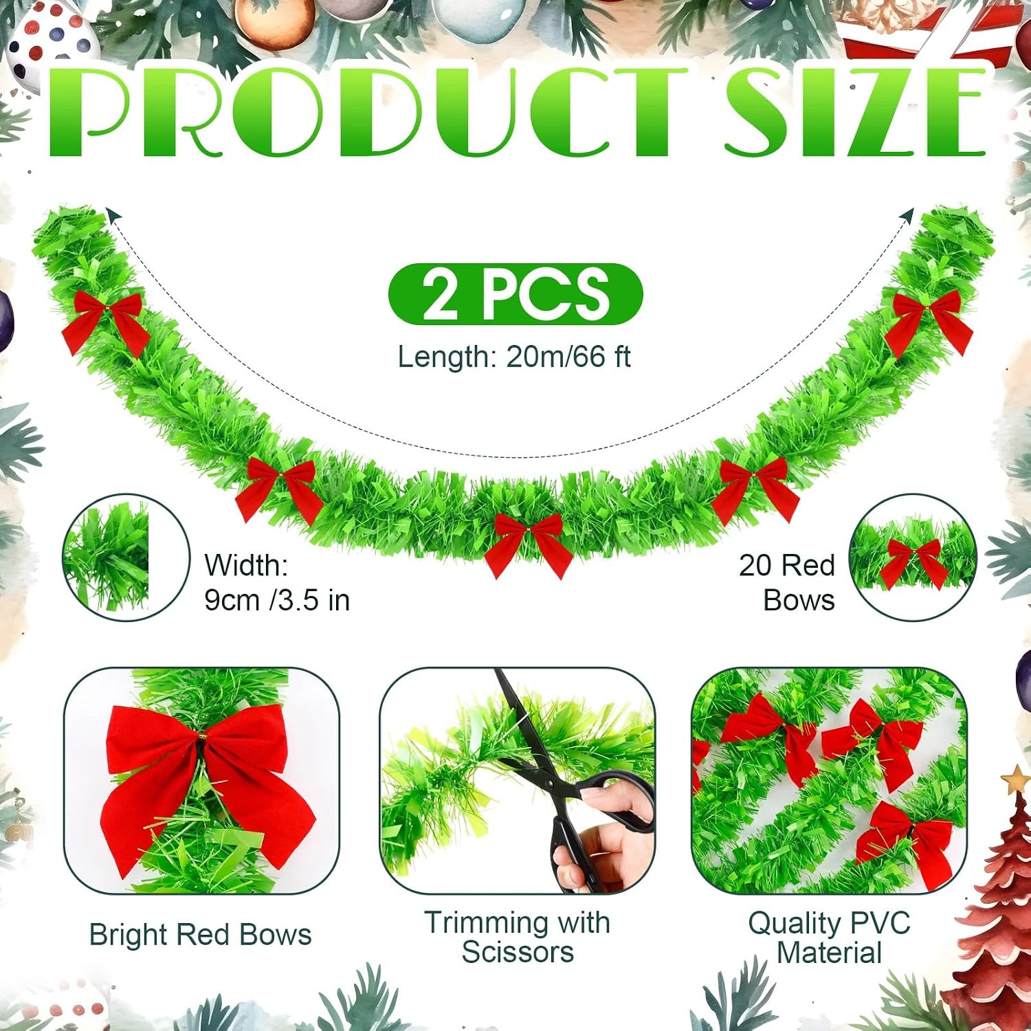 Świąteczna jasnozielona girlan – Tinsel Garland Decoration recenzja i cena